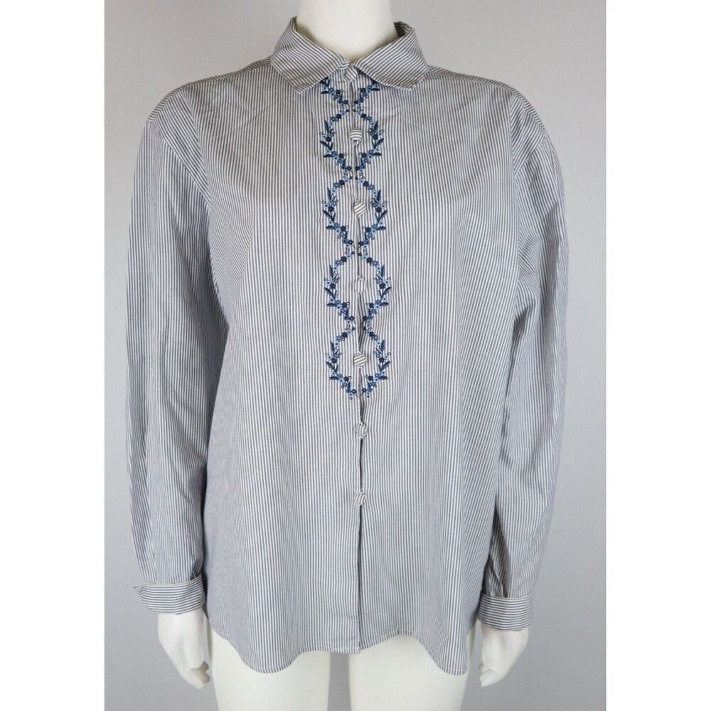 WOMEN'S STRIPED FLORAL EMBROIDERED BUTTON UP SHIRT - BAXTER & WELLS -  SIZE 14